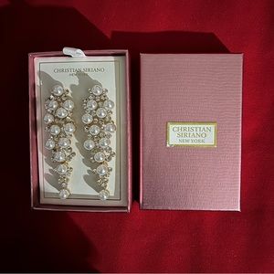 Gold-Toned Rhinestone & Faux Pearl Drop Earrings (NIB)